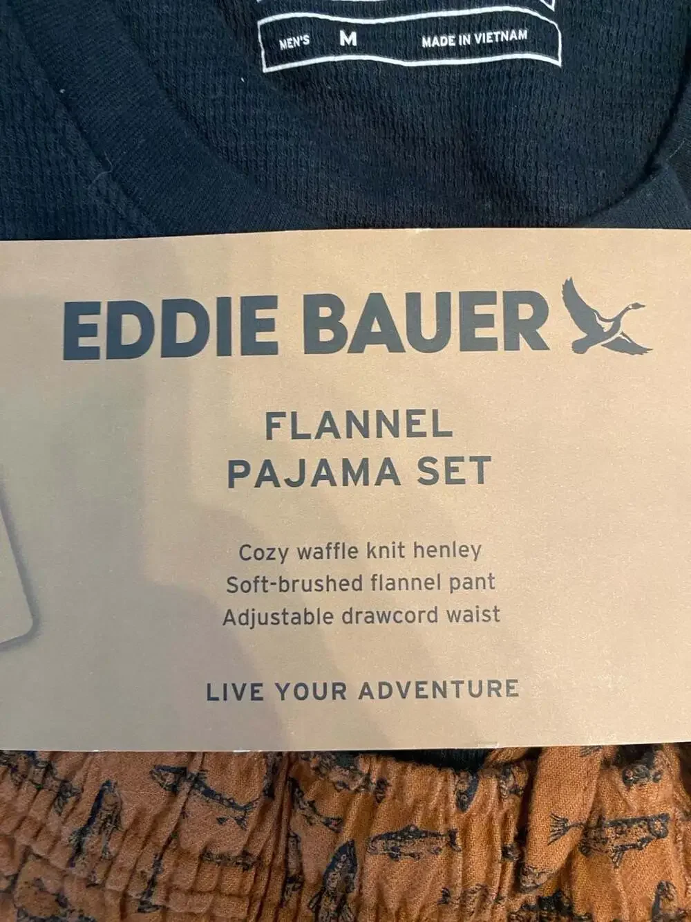 Eddie Bauer Men's 2-Piece Flannel Pajama Set with Waffle Knit Henley and Fish Pr